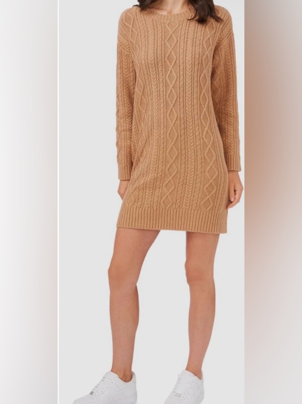 They & Rae Cable Knit Sweater Dress in Camel, Size M